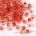 7mm orangefarbene Glasperlen in Würfelform mit Farbverlauf für DIY-Schmuck - Ca. 7mm (Loch ca. 1mm) 30 Stk./Packung / Rot