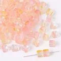 7mm schillernde Glasperlen mit rosa-gelbem Farbverlauf für DIY Schmuckherstellung - Ca. 7mm (Loch ca. 1mm) 30 Stk./Packung / Gelb-Rosa