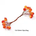 Baies artificielles givrées orange sur tiges pour accessoires cheveux DIY, lot de 10 - Baies à double tête rouge orangé givrées