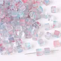 Perles carrées en verre 7mm avec dégradé rose et bleu pour bijoux artisanaux - 7mm (30 Pièces/Paquet) / Bleu et Violet