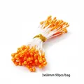Pistils de fleurs artificiels orange 3x60mm pour bijoux DIY artisanat 90pcs sac - Étamine nacrée dorée