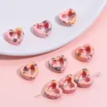 Pink heart-shaped leopard print ceramic beads for DIY handmade jewelry crafts - 12x13mm (4 Pieces/Pack) / Pink Series