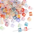 Perles carrées 7mm en verre dégradé coloré pour création de bijoux et bracelets - 7mm (50 Pièces/Paquet) / Couleurs Mélangées Aléatoires