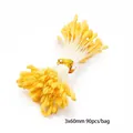 Pistil de fleur jaune à double tête pour DIY, 3x60mm, lot de 90 pièces par sac - Étamine jaune vif coeur mat