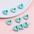 Light blue marbled heart-shaped ceramic beads for DIY handmade jewelry and necklaces - 12x13mm (4 Pieces/Pack) / Blue & Green