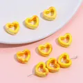 Bright yellow heart-shaped ceramic beads with orange ink splash for DIY jewelry making - 12x13mm (4 Pieces/Pack) / Yellow Series