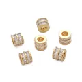 Perle distanziatrici in rame placcato oro 18K con zirconi per creazione gioielli - Perlina a Barilotto a Doppia Fila / 6x7mm (1 Pezzo/Confezione) / Oro