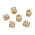 Perle in rame placcate oro 18K con zirconi e incisione Beloved per gioielli - Perlina a Barilotto con Lettere Romane (BELOVED) / 7x8mm (1 Pezzo/Confezione) / Oro