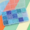 DIY bead kit with 15 compartments featuring various blue glass seed and tube beads - Blue Series