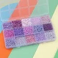 DIY jewelry kit with purple glass seed beads and bugle beads in 15-grid box organizer - Light Purple Series