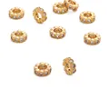 Perla distanziatrice in rame placcato oro 18K con zirconi per la creazione di gioielli - Perlina a Ingranaggio con Zirconia Intarsiata / 8mm (1 Pezzo) / Oro
