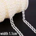Cadena de perlas ABS blanco roto para vestidos de novia, ancho 1,1cm para DIY - Grano de Trigo Doble Fila / Doble línea