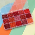 15-compartment storage box with assorted red and pink DIY glass seed beads and tubes - Red Series