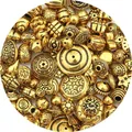Assorted retro gold acrylic beads in heart and star shapes with LOVE engraving - Random Mixed 30g/Pack / Antique Gold Series