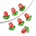 DIY Tulpen-Glasperlen mit roten Blüten und grünen Blättern für handgemachten Schmuck - Rot (Blüte Und Blatt)