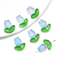 DIY Tulpen-Perlen aus Glas mit Farbverlauf in Hellblau und Grün für Schmuckdesign - Blau (Blüte Und Blatt)