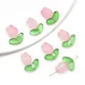 Rosa und grüne Glasperlen in Tulpenform für DIY-Schmuck und Ohrringe Herstellung - Orangerosa (Blüte Und Blatt)