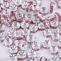 Silver plated rondelle spacer beads with sparkling pink rhinestones for DIY jewelry making - Diameter 6mm (50 Pieces/Pack) / Silver Color with Pink Rhinestones
