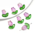 Rosa und grüne Tulpenperlen aus Glas mit Farbverlauf für DIY Ohrringe Schmuck - Lila (Blüte Und Blatt)