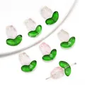 Rosa Tulpen-Glasperlen für DIY-Schmuck mit Farbverlauf und grünen Blättern für Ohrringe - Hellrosa (Blüte Und Blatt)