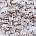 Silver plated rondelle spacer beads with brown rhinestones for DIY jewelry making - Diameter 6mm (50 Pieces/Pack) / Silver Color with Coffee Rhinestones