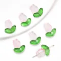 Rosa und grüne Tulpenblüten-Glasperlen für die DIY-Ohrring-Schmuckherstellung und Basteln - Verlauf Rosa (Blüte Und Blatt)