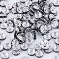 Silver plated rondelle spacer beads with black rhinestones for DIY jewelry making - Silver Color with Black Rhinestones