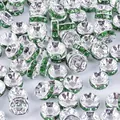 DIY silver-plated wheel spacer beads with green crystals for jewelry making - Silver Color with Green Rhinestones