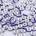 Silver rondelle spacer beads with blue crystal rhinestones for DIY jewelry making - Silver Color with Royal Blue Rhinestones