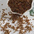 Golden amber bugle beads with 2mm silver-lined core in a decorative ceramic bowl - 2mm 15g/Pack (Approx. 700 Pieces) / Dark Coffee