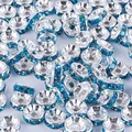 Silver plated rondelle spacer beads with sky blue crystals for DIY jewelry making - Silver Color with Sky Blue Rhinestones