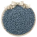 Matte grey-blue glass seed beads in a decorative golden tray with a ribbon bow - Light Gray
