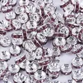 Silver plated rondelle spacer beads with purple rhinestones for DIY jewelry making - Silver Color with Light Purple Rhinestones
