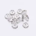 Silver plated rondelle beads with crystal rhinestones for DIY jewelry making sets - Silver Color with White Rhinestones