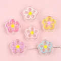 Cuentas acrílicas de flores coloridas con centro amarillo para manualidades de joyas - Flor Colores Mezclados (6 Piezas/Paquete)