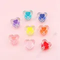 Perles en acrylique cœur dans cœur colorées pour bijoux DIY et charms de téléphone - Cœur Couleurs Mélangées / 15×17mm (10 Pièces/Paquet)