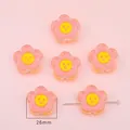 Lot de 5 perles fleurs en acrylique rose avec smileys jaunes pour bijoux DIY, 26mm - Fleur Bourgeon de Neige / 26mm (4 Pièces/Paquet)