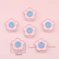 Perles fleurs souriantes en acrylique rose et bleu pour bijoux DIY et coques, 26mm - Fleur Rose / 26mm (4 Pièces/Paquet)