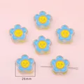 Perle fleur bleue 26mm en acrylique avec smiley jaune pour bricolage et porte-clés - Fleur Bleu Lac / 26mm (4 Pièces/Paquet)