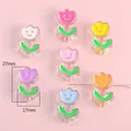 Perles tulipes colorées en acrylique avec smiley pour bijoux DIY et breloques 27x17mm - Fleur Couleurs Aléatoires / 17x27mm (4 Pièces/Paquet)