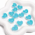 Perles de cœur en acrylique bleu avec sourires et bords clairs pour bijoux DIY - Cœur Bleu Paon / 20x18x8mm (10 Pièces/Paquet)