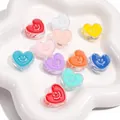 Perles en acrylique en forme de cœur avec smiley dans diverses couleurs macaron - Cœur Couleurs Mélangées Aléatoires / 20x18x8mm (10 Pièces/Paquet)