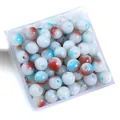 DIY round glass beads with white base and red-blue ink spots in a clear plastic box - 8mm (50pcs/Pack) / Navy Blue and Red