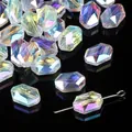 AB coated faceted rectangle crystal bead with center hole on black background - Crown Style / 5 Pcs/Pack (12x8mm)