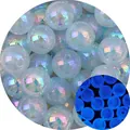 Macro detail of acrylic luminous round beads with iridescent glow for DIY jewelry making - 12mm / 10 Pieces Pack / Blue