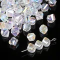 Faceted AB coated crystal heart beads in rainbow aurora finish for DIY jewelry making - Twisted Bead Style