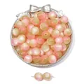 Pink and pale gold gradient resin cat eye round beads for DIY jewelry making - Orange Pink