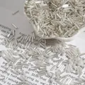 DIY silver bugle beads 2x7mm for embroidery and jewelry making in white petal tray - Approx. 2mm Diameter x 7mm Length (450g/Pack) / Silver White