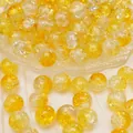 Round crackle glass beads in bright yellow and transparent finish for DIY jewelry - Diameter 8mm (50pcs/Strand) / Yellow