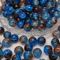 Perline in vetro craquelé blu e ambra per gioielli fai da te con finitura rotonda - Diametro 8mm, Foro circa 1.5mm, 20 Pezzi/Confezione / Blu e Caffè Bicolore